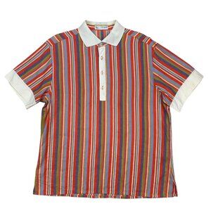 Poggianti 1958 Polo Shirt XL Multicolor Striped Linen Blend Retro Italy Summer